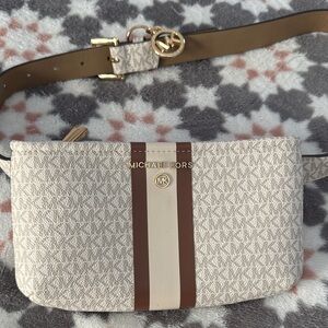 MICHAEL Michael Kors Cream and Brown Logo Beltbag